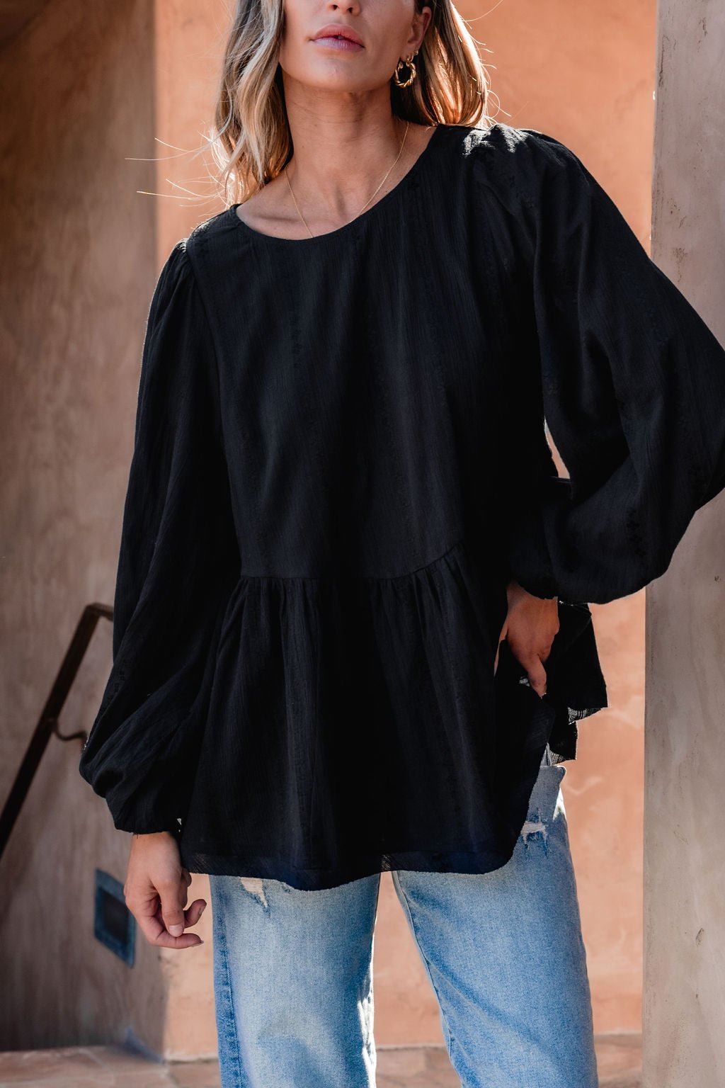 Flowy Black Ruffled Tunic - DOORBUSTER