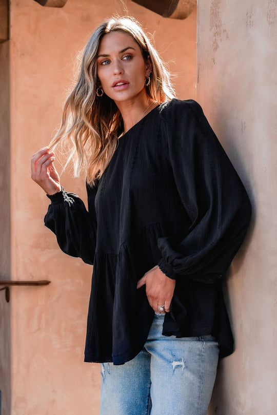 Flowy Black Ruffled Tunic - DOORBUSTER