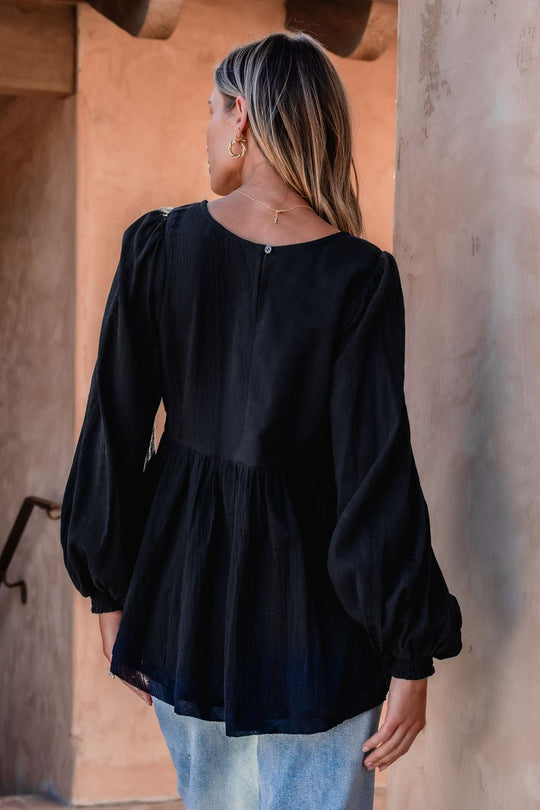 Flowy Black Ruffled Tunic - DOORBUSTER