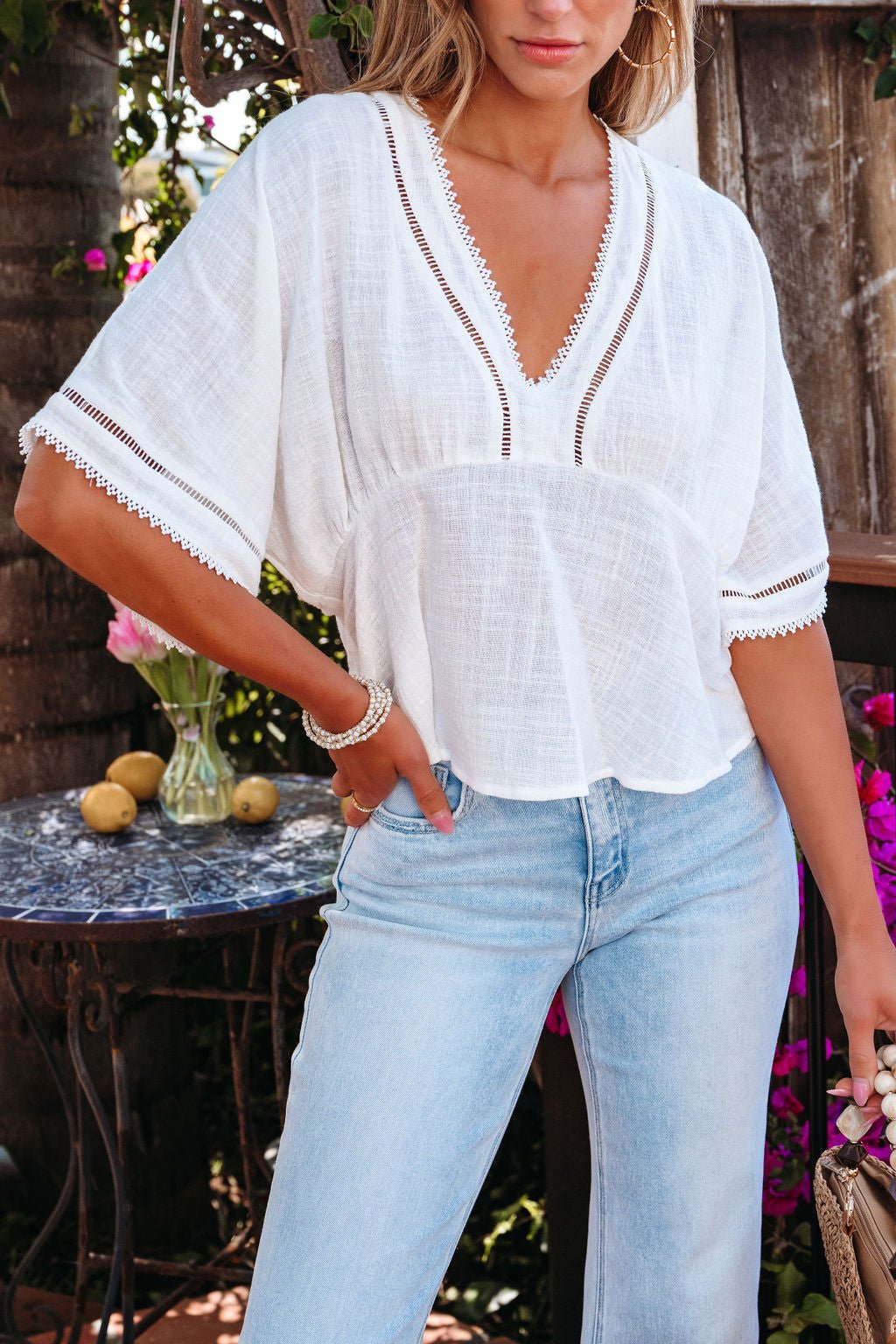 Free Spirit White Crochet Lace Edge Blouse - FINAL SALE