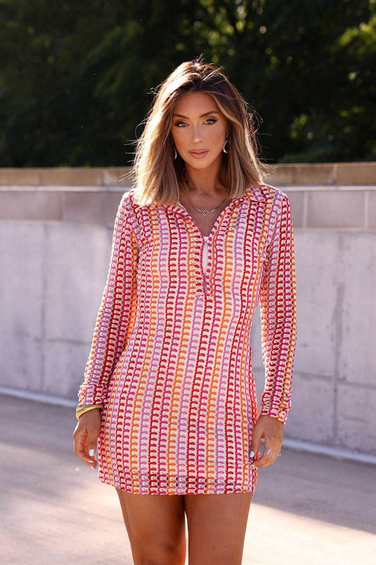 Fuchsia Multi Striped Crochet Mini Dress - DOORBUSTER - One Revolver Surfboards