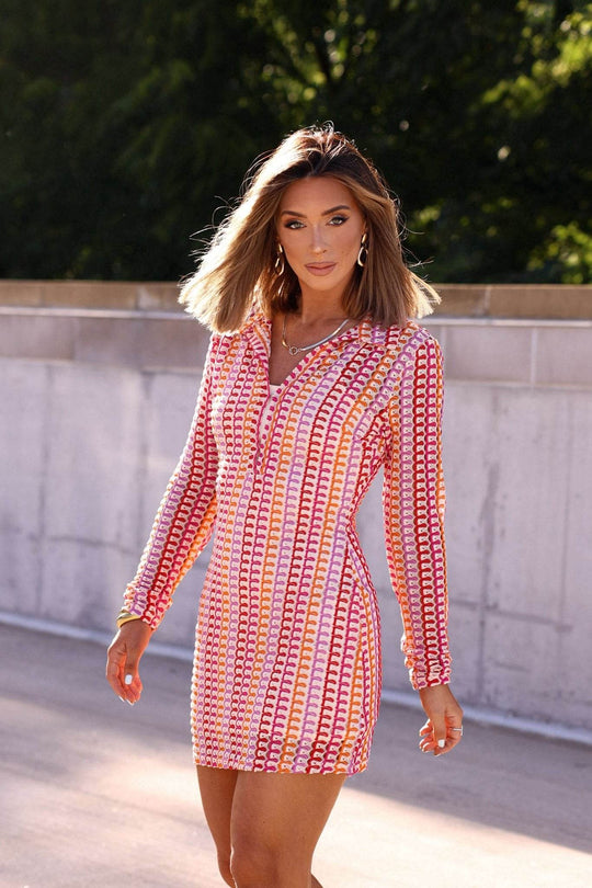 Fuchsia Multi Striped Crochet Mini Dress - DOORBUSTER - One Revolver Surfboards