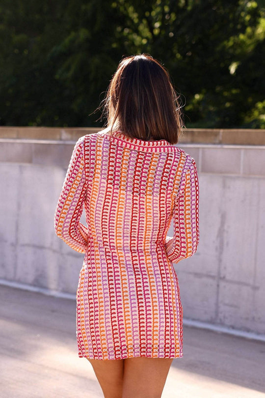 Fuchsia Multi Striped Crochet Mini Dress - DOORBUSTER - One Revolver Surfboards