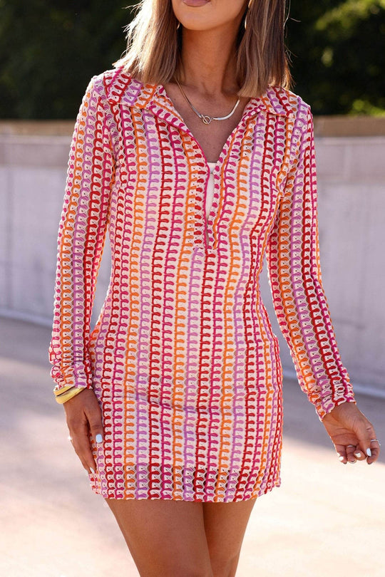 Fuchsia Multi Striped Crochet Mini Dress - DOORBUSTER - One Revolver Surfboards