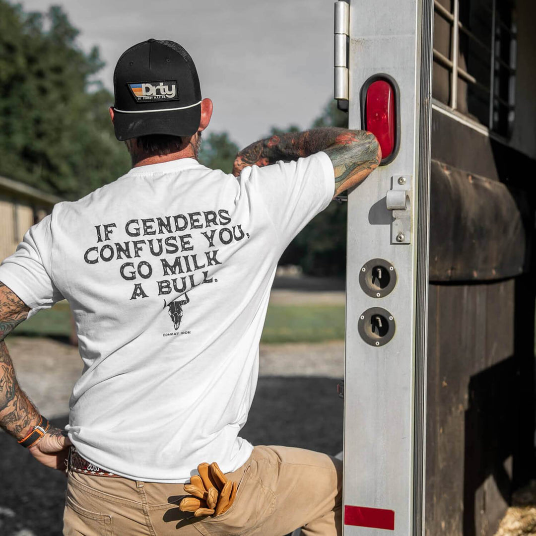 If Genders Confuse You, Go Milk a Bull Men's T-Shirt - One Revolver Surfboards