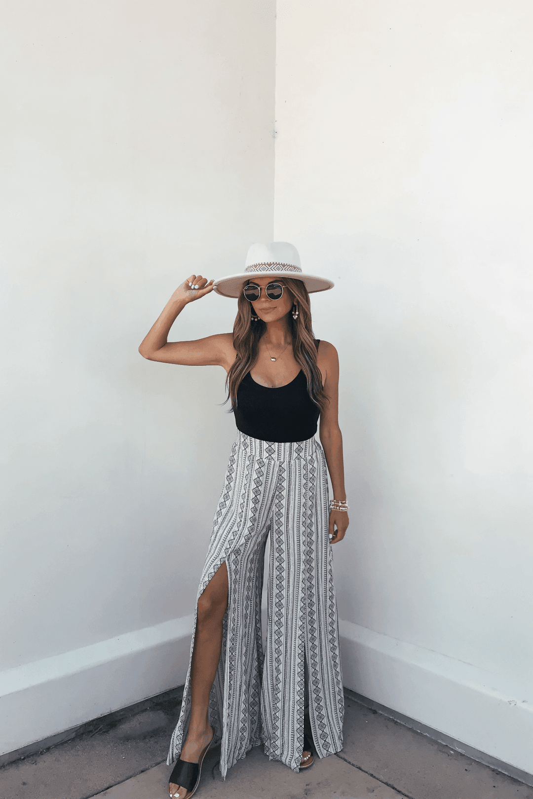 Georgia Breeze Beige Print Wide Leg Pants - FINAL SALE - One Revolver Surfboards