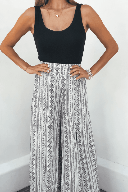 Georgia Breeze Beige Print Wide Leg Pants - FINAL SALE - One Revolver Surfboards