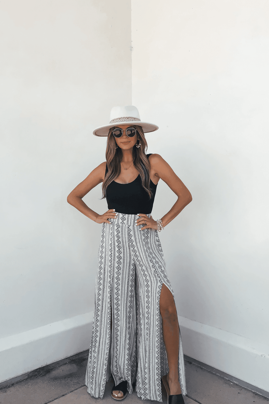 Georgia Breeze Beige Print Wide Leg Pants - FINAL SALE - One Revolver Surfboards