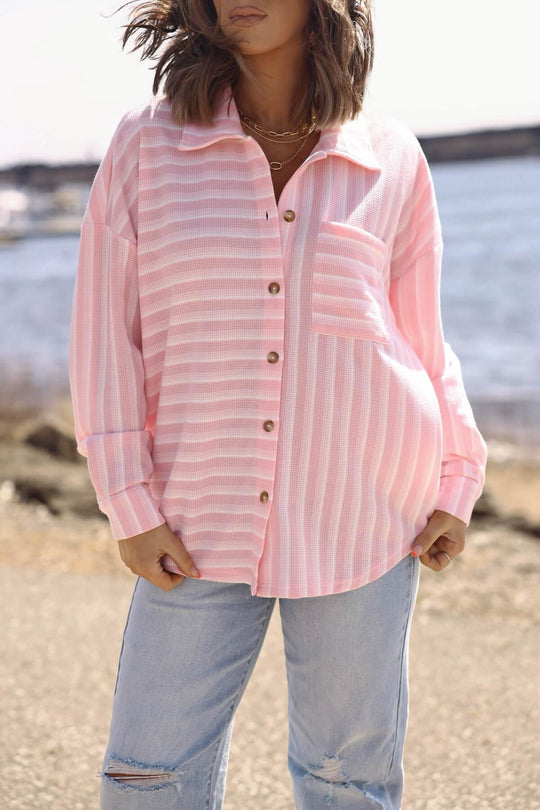 Glenn Pink and White Striped Button Down Top - FINAL SALE