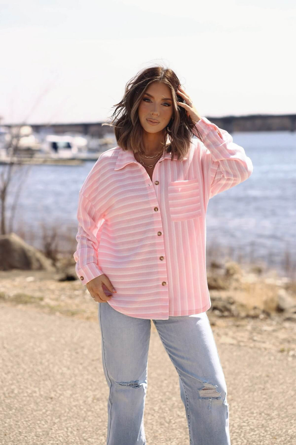 Glenn Pink and White Striped Button Down Top - FINAL SALE - One Revolver Surfboards