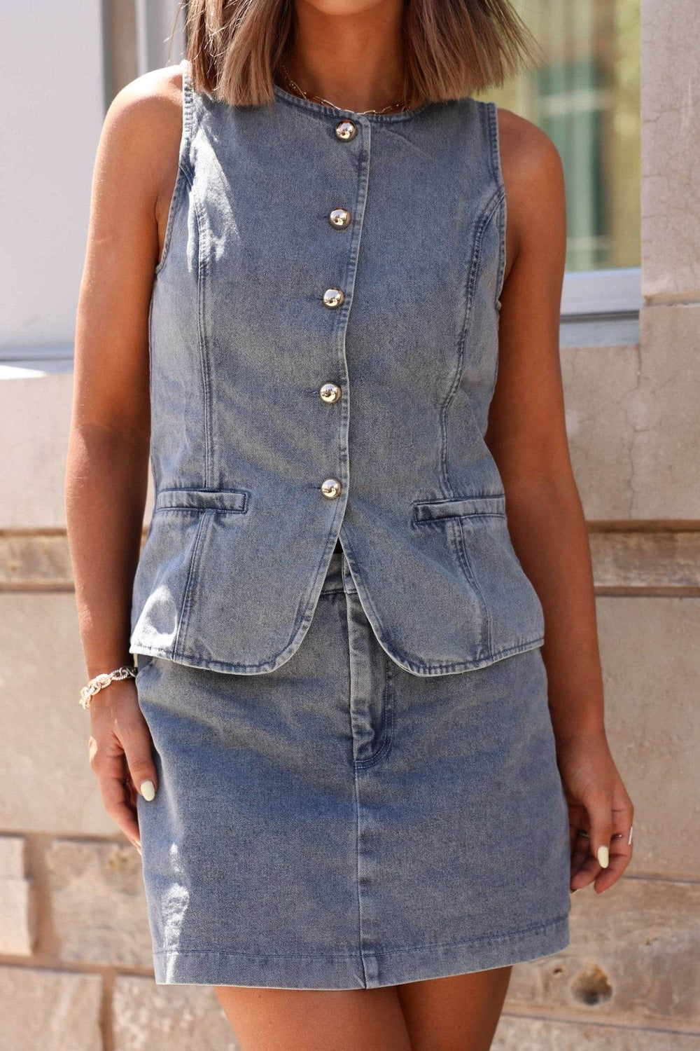 Gold Button Down Denim Vest-FINAL SALE - One Revolver Surfboards