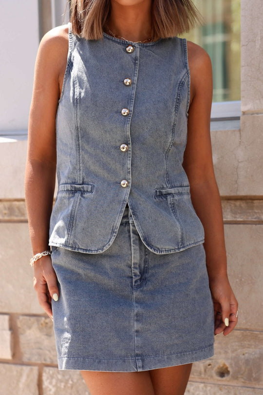Gold Button Down Denim Vest-FINAL SALE