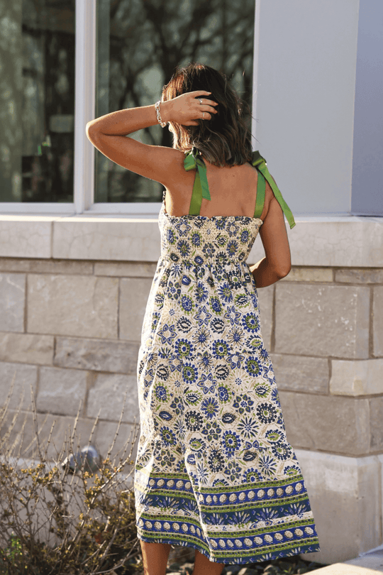 Green Mix Border Print Ribbon Strap Maxi Dress - FINAL SALE - One Revolver Surfboards