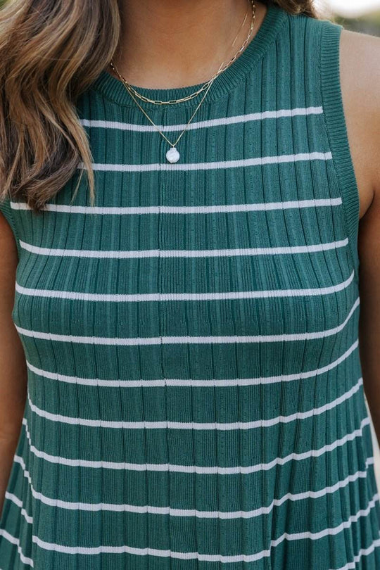 Green Stripe Pleated Mini Dress - DOORBUSTER - One Revolver Surfboards