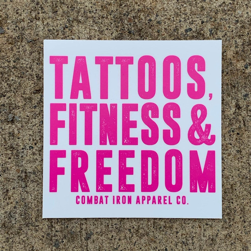 TATTOOS, FITNESS & FREEDOM PINK/WHITE ALL WEATHER DECAL - One Revolver Surfboards