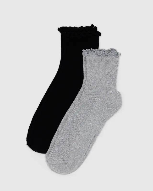 Baggu Lettuce Edge Sock Set of 2 - Heather Grey & Black - One Revolver Surfboards