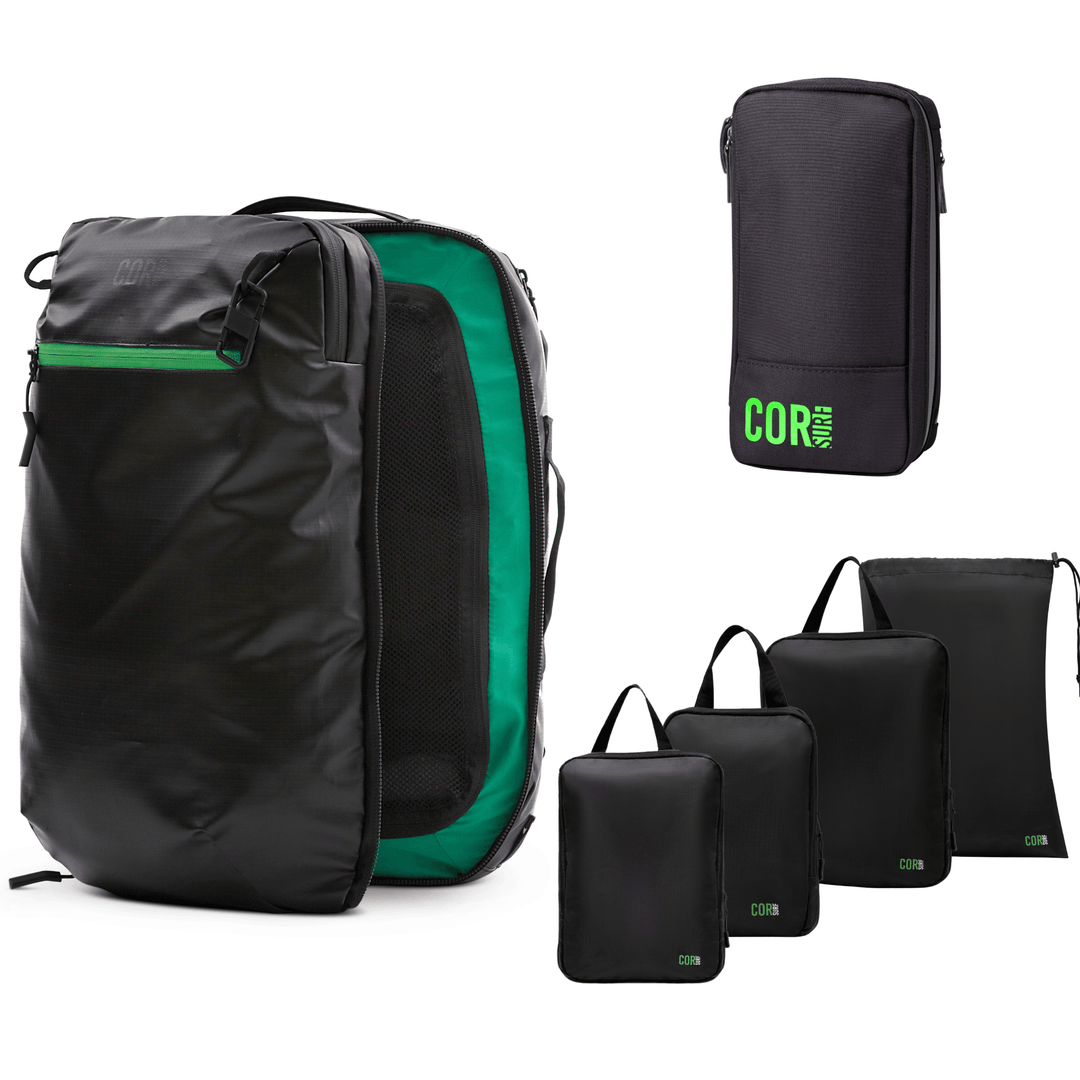 Island Hopper Travel Bundle - Backpack + Toiletry Bag + Compression Packing Cubes with YKK - Backpacks - One Revolver Surfboards