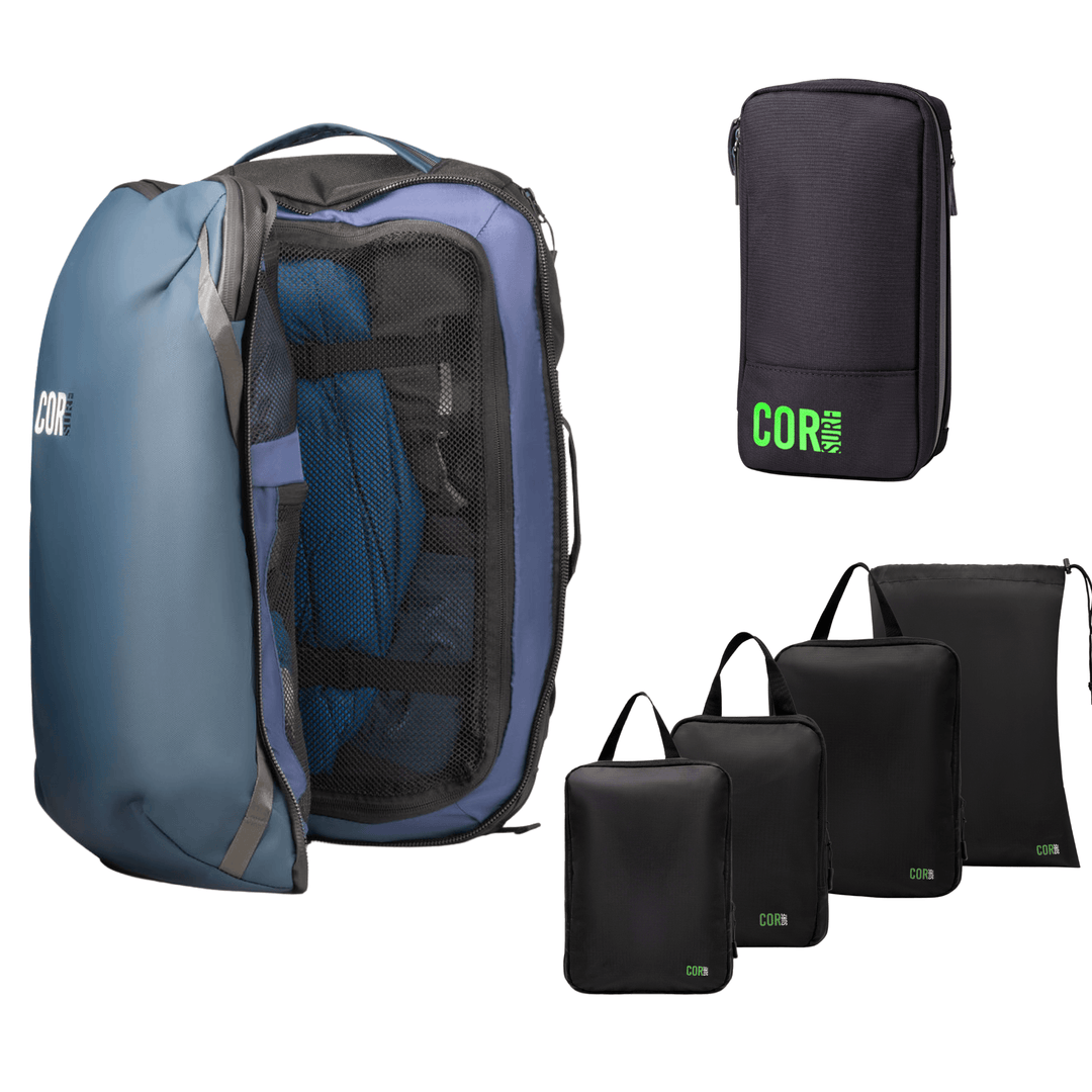 Island Hopper Travel Bundle - Backpack + Toiletry Bag + Compression Packing Cubes with YKK - Backpacks - One Revolver Surfboards
