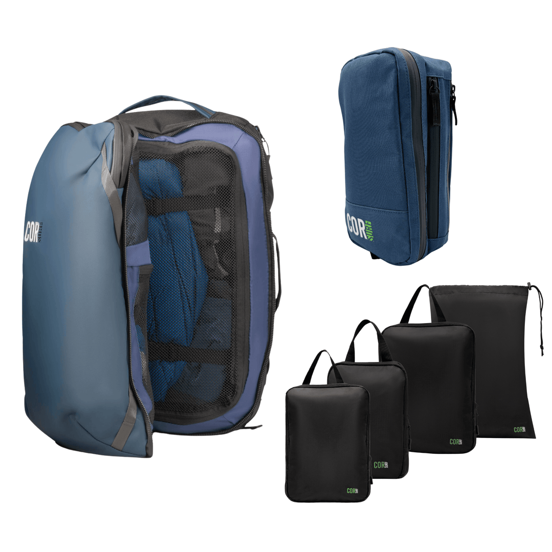 Island Hopper Travel Bundle - Backpack + Toiletry Bag + Compression Packing Cubes with YKK - One Revolver Surfboards