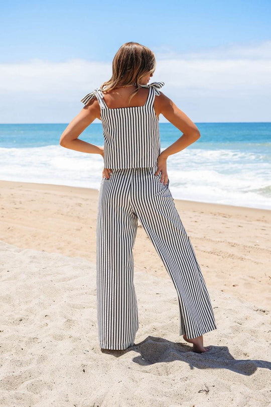 Ivory and Denim Striped Wide Leg Pants - FINAL SALE - One Revolver Surfboards
