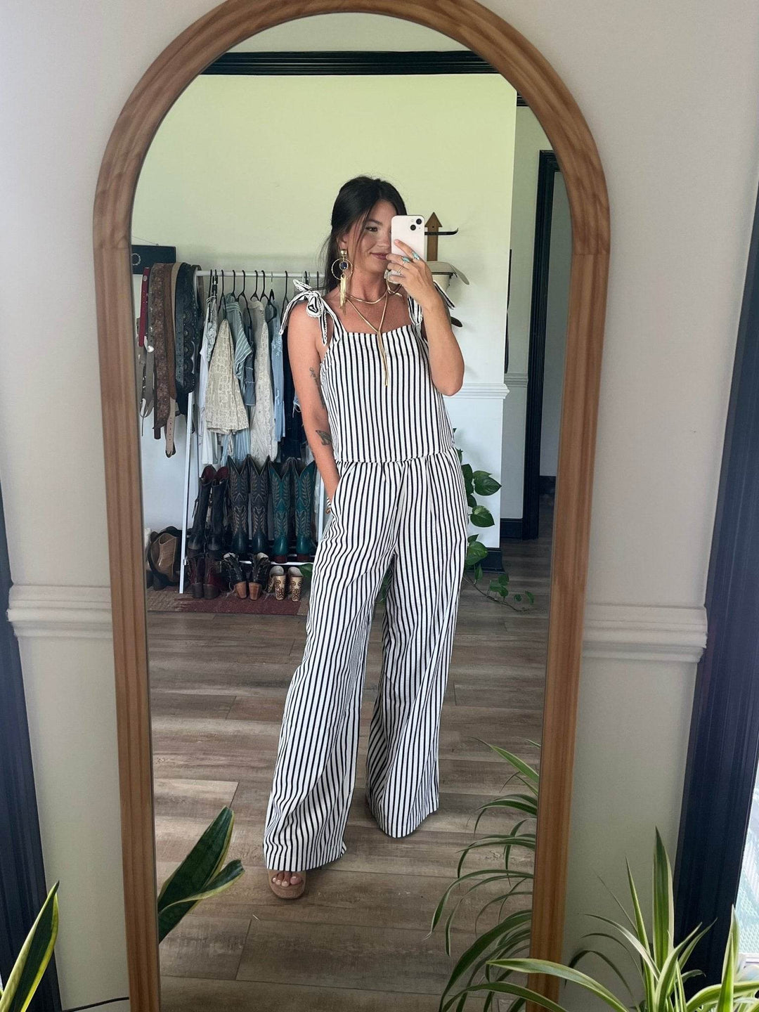 Ivory and Denim Striped Wide Leg Pants - FINAL SALE - One Revolver Surfboards