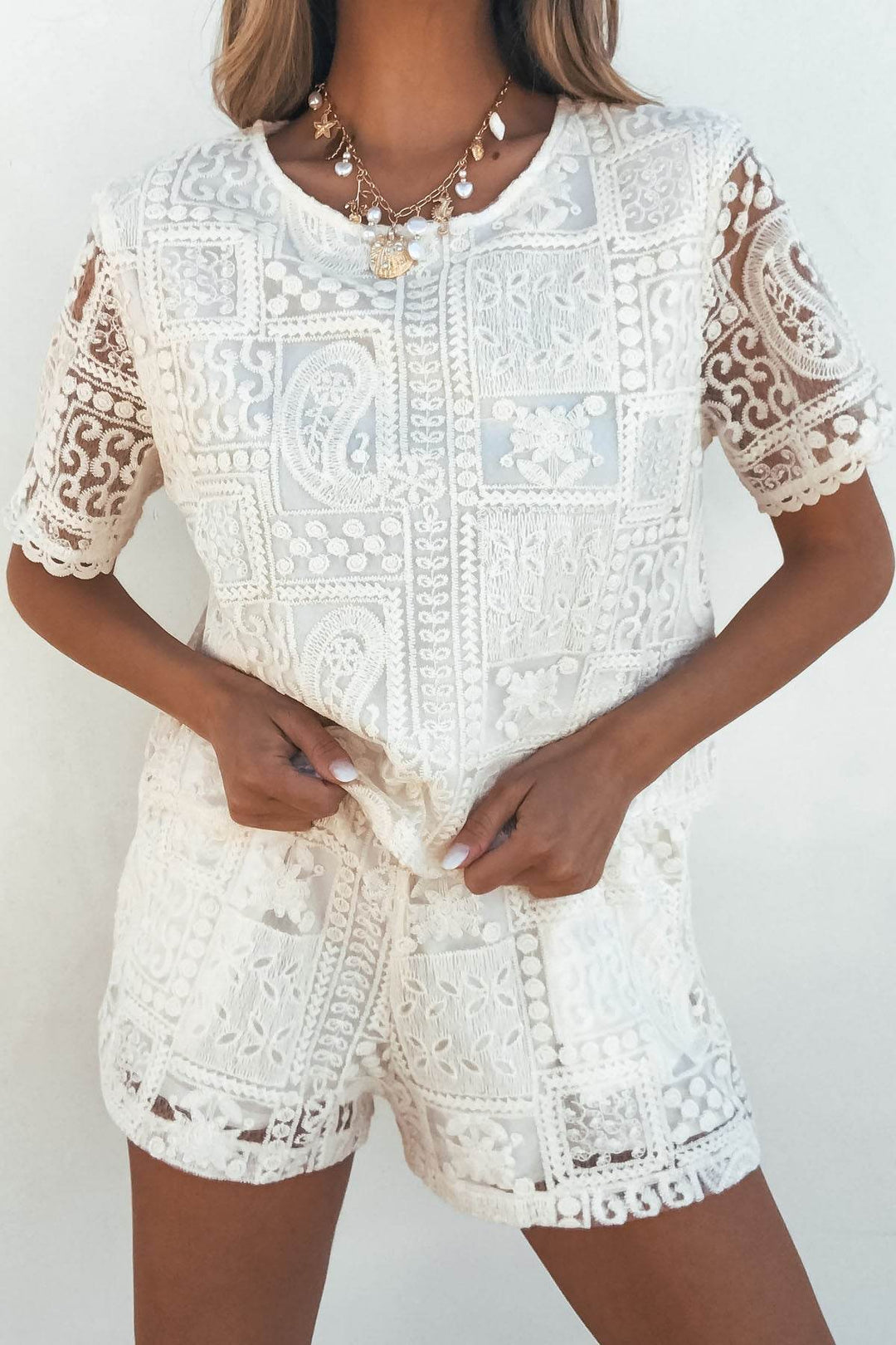 Ivory Lace High Waisted Shorts - FINAL SALE - One Revolver Surfboards