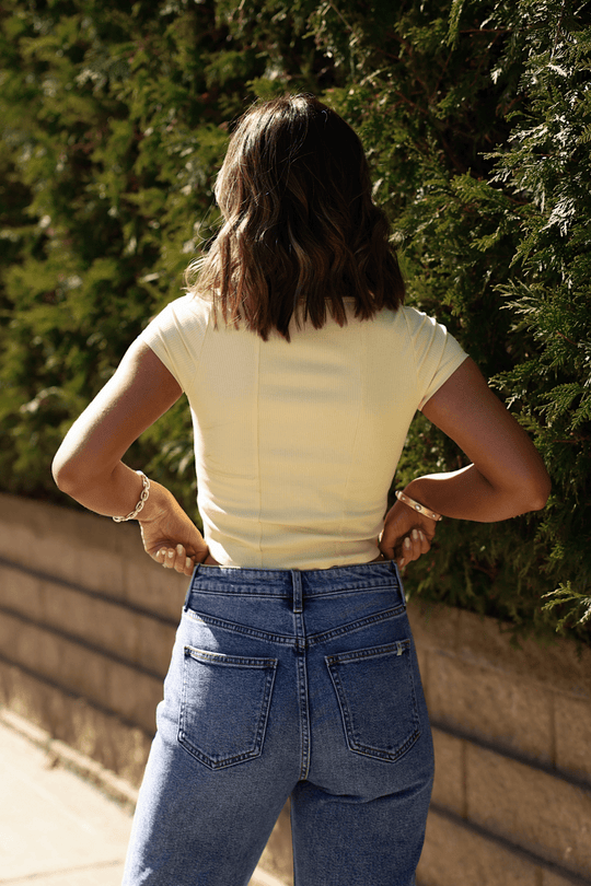 Jessica Ribbed Scoop Neck Top - Yellow - DOORBUSTER