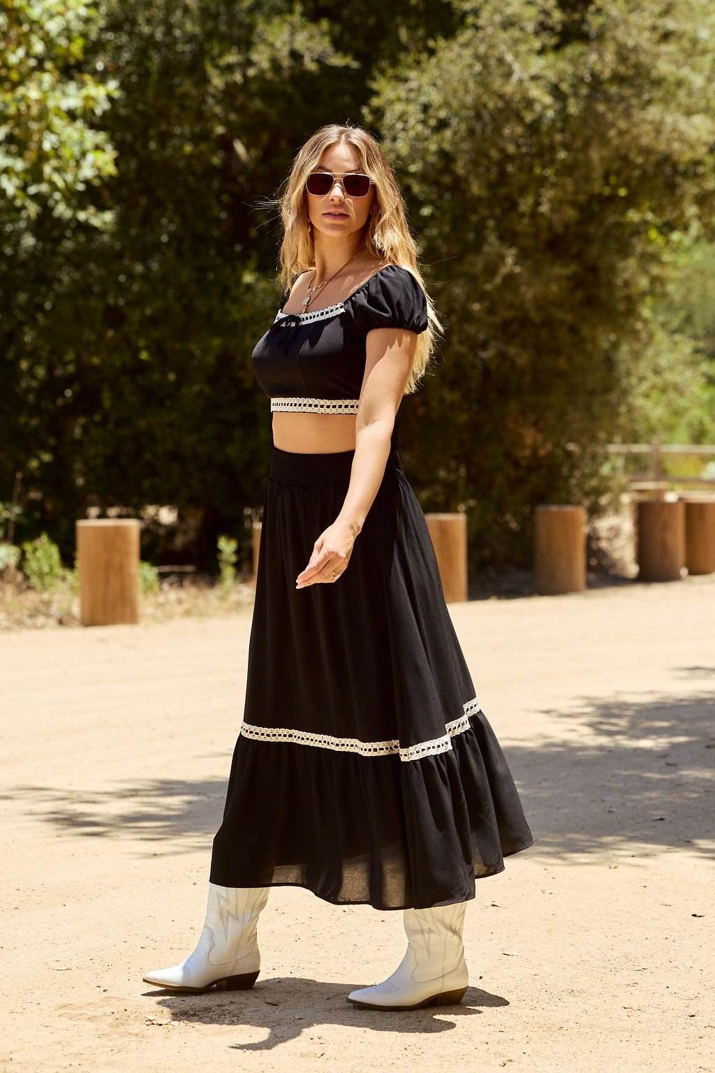 Jolene Black Lace Trim Maxi Skirt - FINAL SALE - One Revolver Surfboards