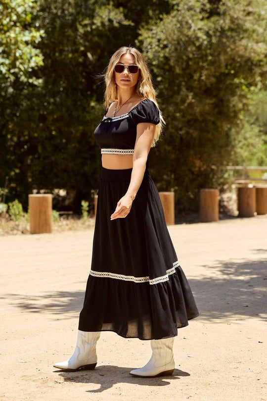 Jolene Black Lace Trim Maxi Skirt - FINAL SALE - One Revolver Surfboards