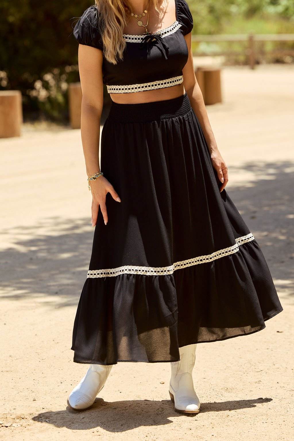 Jolene Black Lace Trim Maxi Skirt - FINAL SALE - One Revolver Surfboards
