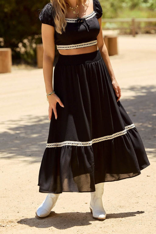 Jolene Black Lace Trim Maxi Skirt - FINAL SALE - One Revolver Surfboards