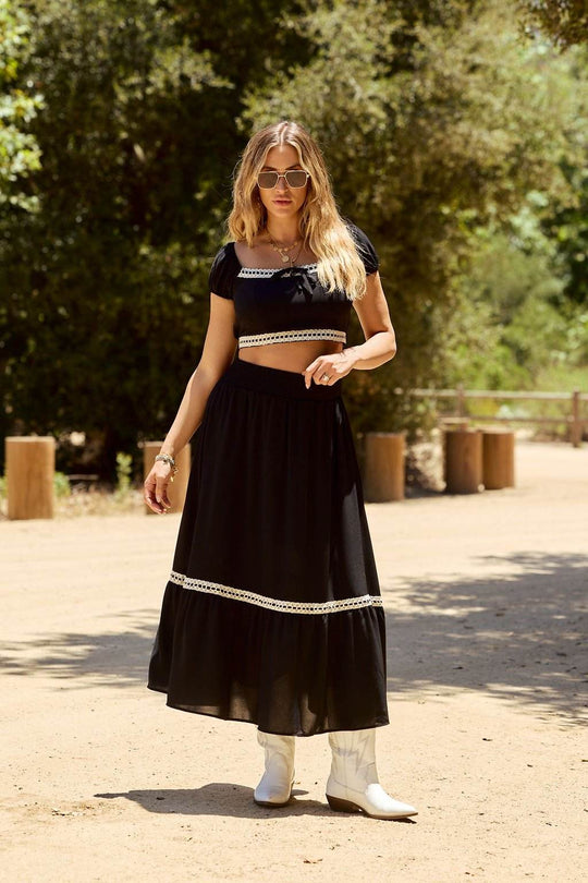 Jolene Black Lace Trim Maxi Skirt - FINAL SALE - One Revolver Surfboards