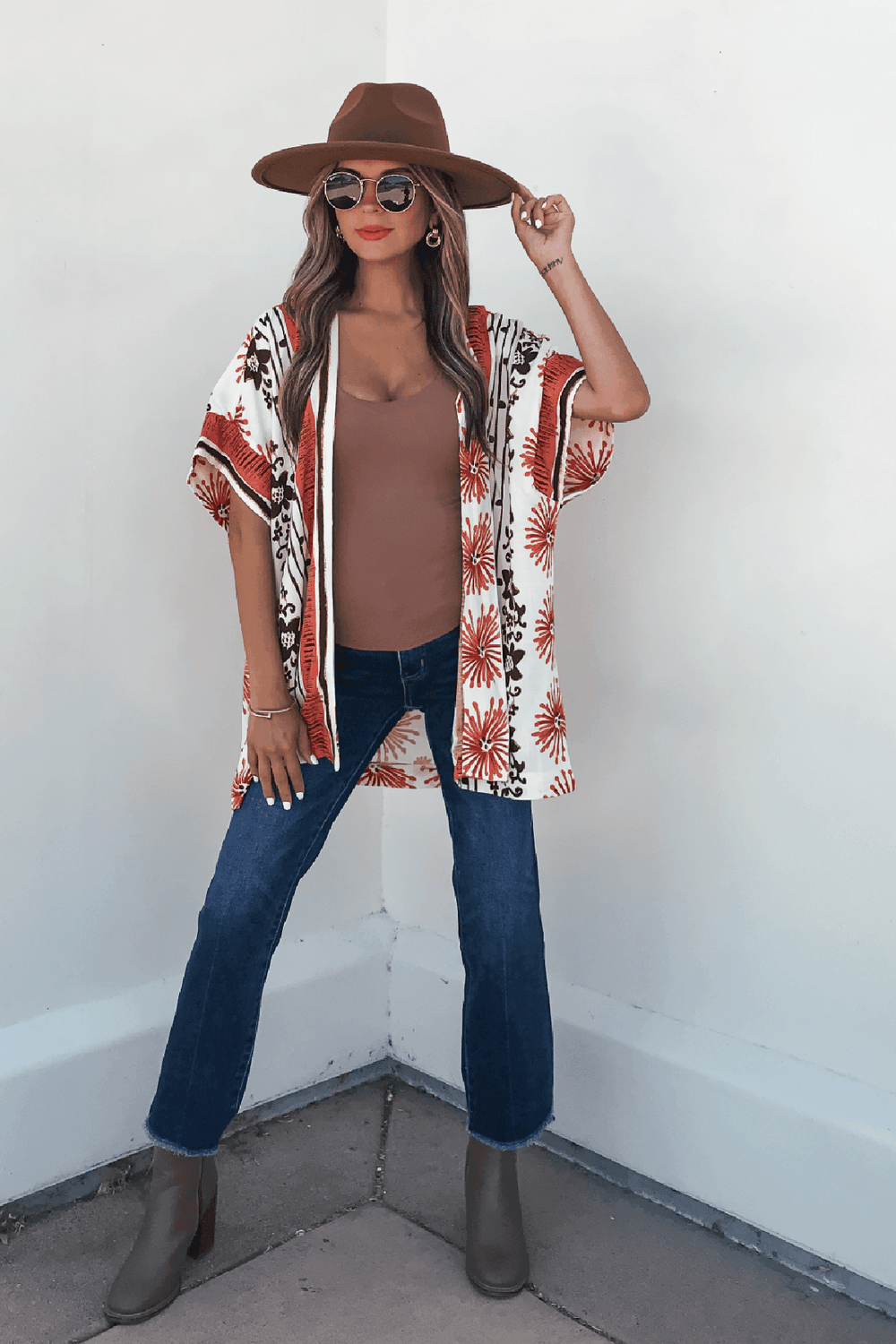 Jolene Multi Red Border Print Kimono Top - DOORBUSTER - One Revolver Surfboards