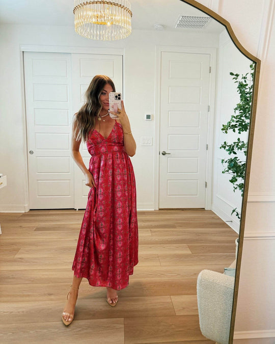 Joyful Pink Floral Satin Maxi Dress-FINAL SALE - One Revolver Surfboards
