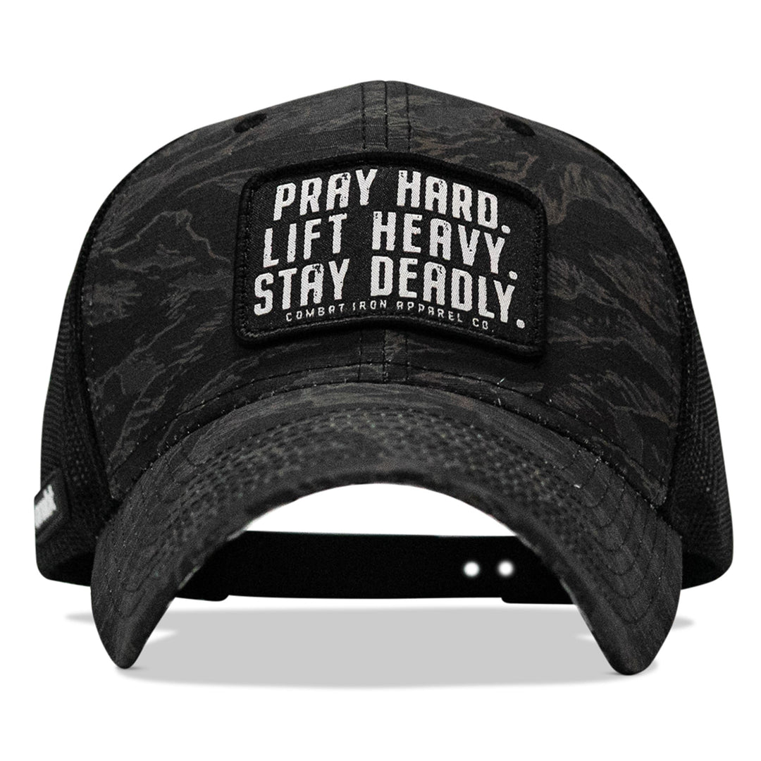 One Revolver Surfboards - Pray Hard. Lift Heavy. Stay Deadly. Patch Original Ripstop Snapback Hat HEADWEAR