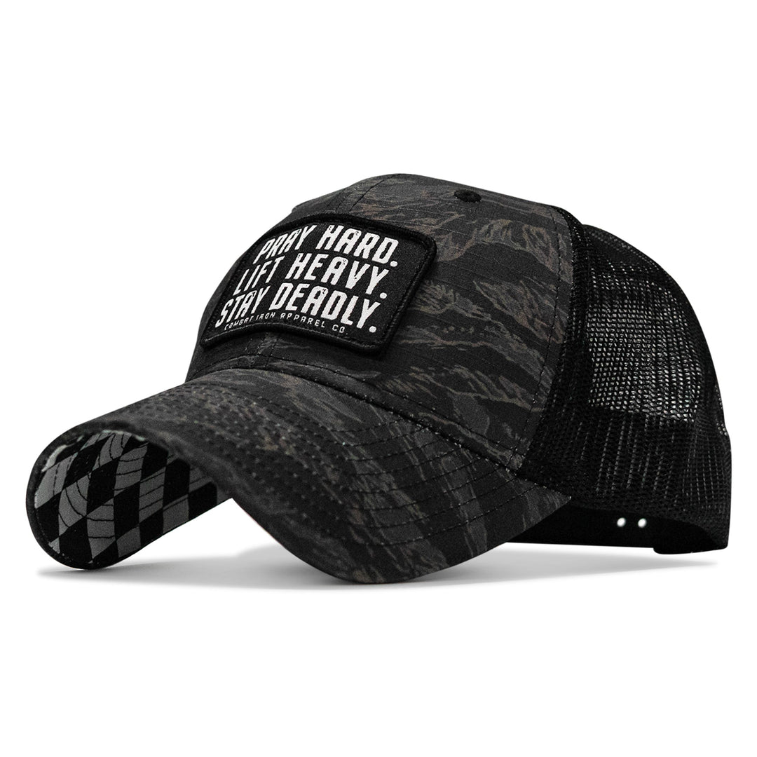 One Revolver Surfboards - Pray Hard. Lift Heavy. Stay Deadly. Patch Original Ripstop Snapback Hat HEADWEAR