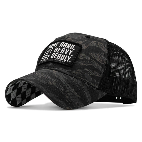 One Revolver Surfboards - Pray Hard. Lift Heavy. Stay Deadly. Patch Original Ripstop Snapback Hat HEADWEAR