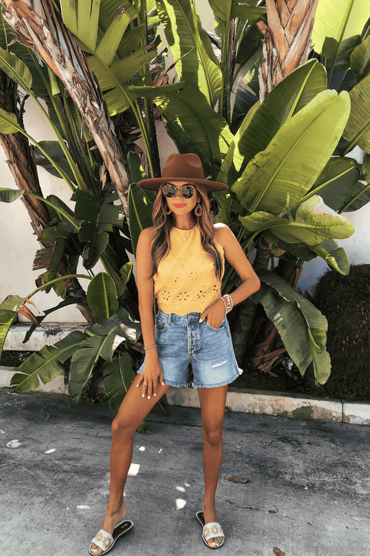 Marigold Yellow Eyelet Tank Top - FINAL SALE - One Revolver Surfboards