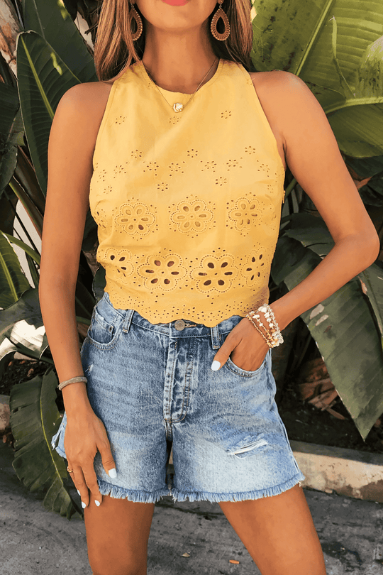 Marigold Yellow Eyelet Tank Top - FINAL SALE - One Revolver Surfboards