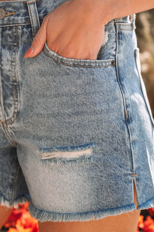 Medium Wash Distressed Denim Shorts - FINAL SALE - One Revolver Surfboards