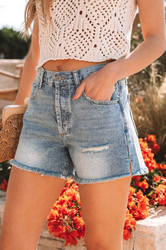 Medium Wash Distressed Denim Shorts - FINAL SALE - One Revolver Surfboards
