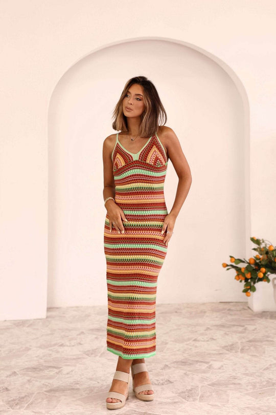 Multi Striped Crochet Midi Dress - DOORBUSTER - One Revolver Surfboards
