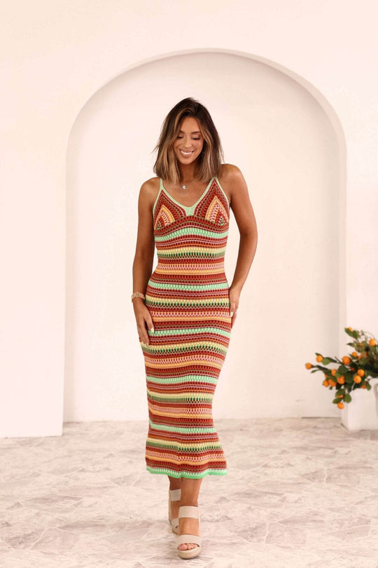 Multi Striped Crochet Midi Dress - DOORBUSTER - One Revolver Surfboards