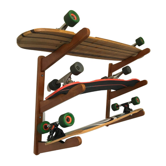 Triple Surfboard Wall Rack | Bamboo Rack Perfect for Surf, Wakeboards, Snowboards, Skateboards - One Revolver Surfboards