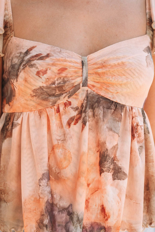 Natural Floral Print Sweetheart Babydoll Top - DOORBUSTER