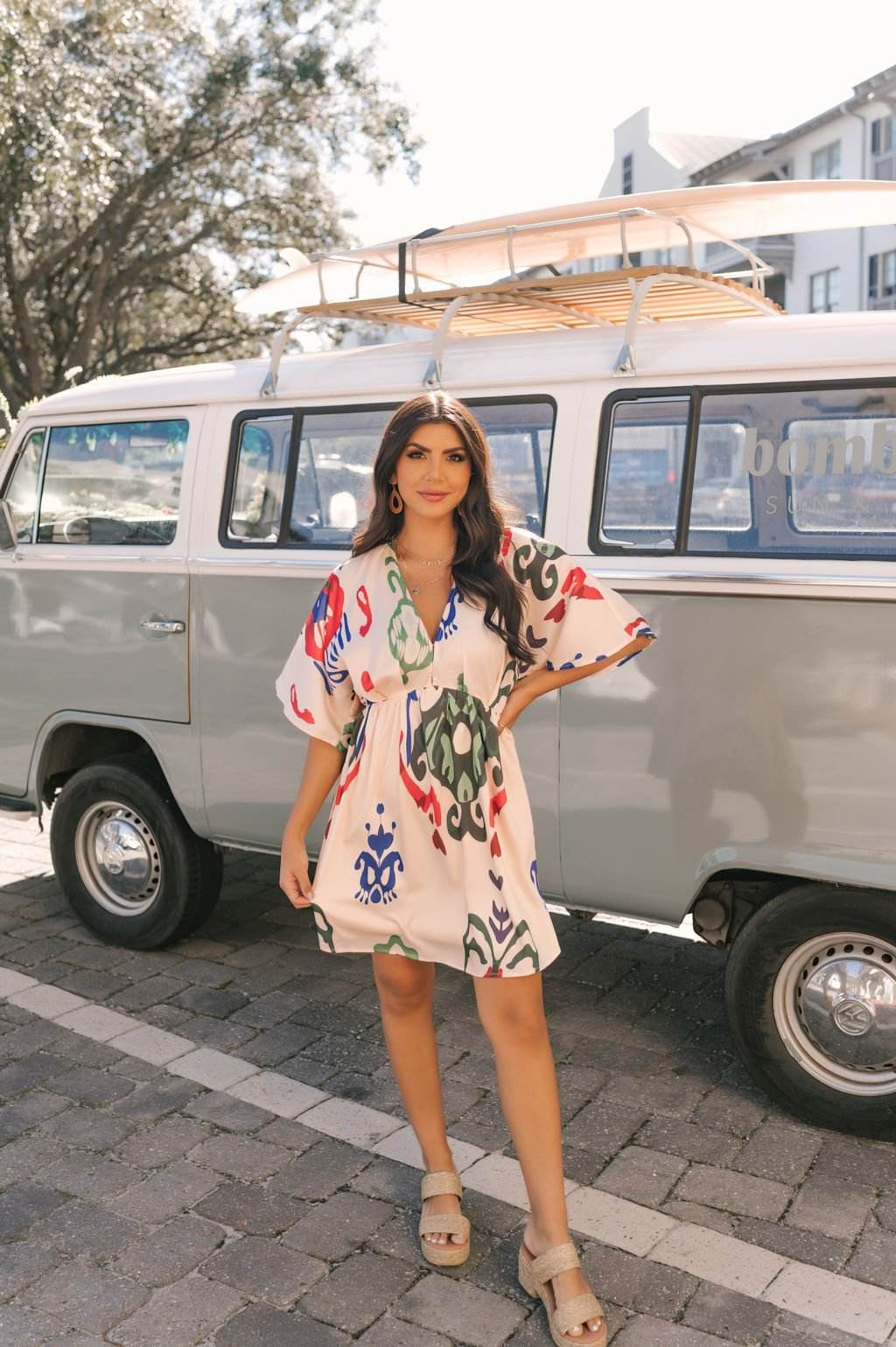 Natural Print V Neck Mini Dress - DOORBUSTER - One Revolver Surfboards