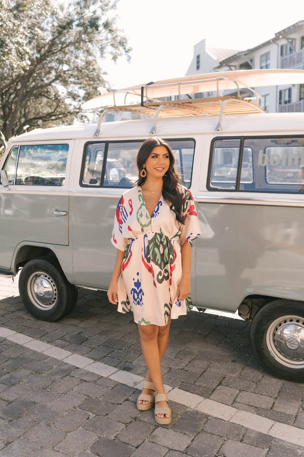 Natural Print V Neck Mini Dress - DOORBUSTER - One Revolver Surfboards