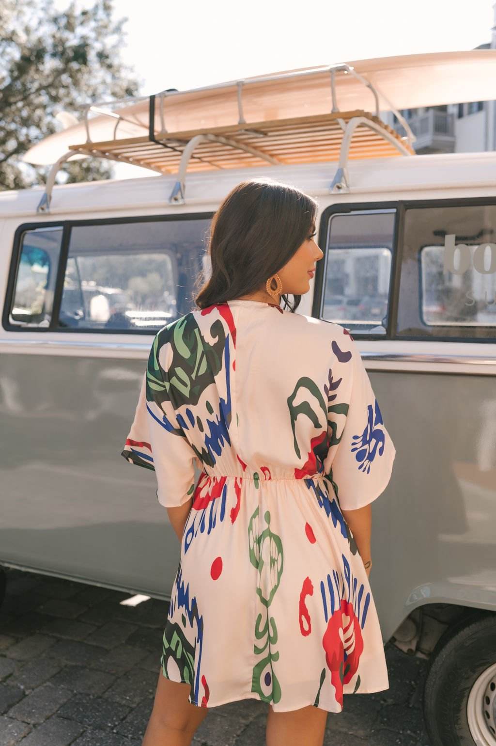 Natural Print V Neck Mini Dress - DOORBUSTER - One Revolver Surfboards