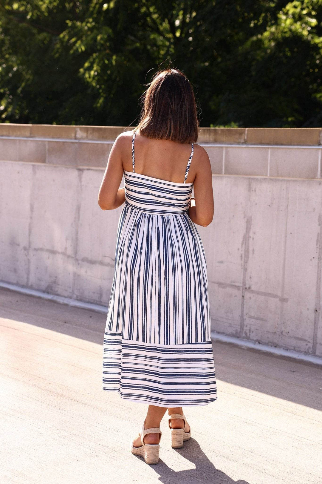 Navy and White Striped Tie Front Midi Dress - FINAL SALE - One Revolver Surfboards
