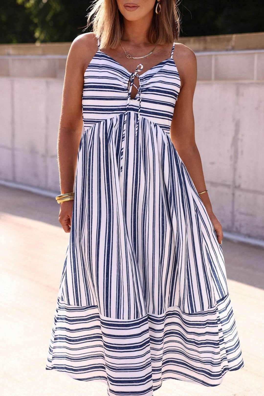 Navy and White Striped Tie Front Midi Dress - FINAL SALE - One Revolver Surfboards